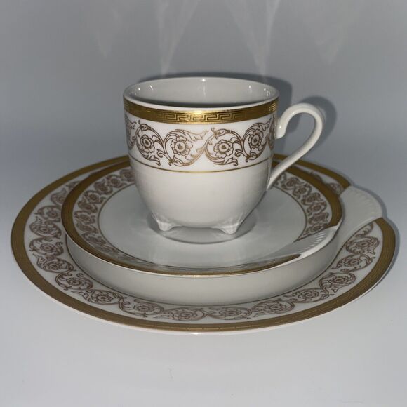 Schirnding Bavaria Gold Footed Tea Cup With Saucer and Luncheon Plate Set - Picture 14 of 14